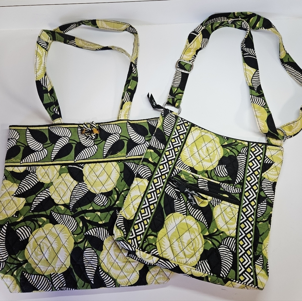 Vera Bradley La Neon Rose Toggle Tote and Crossbody Quilted Bag Set